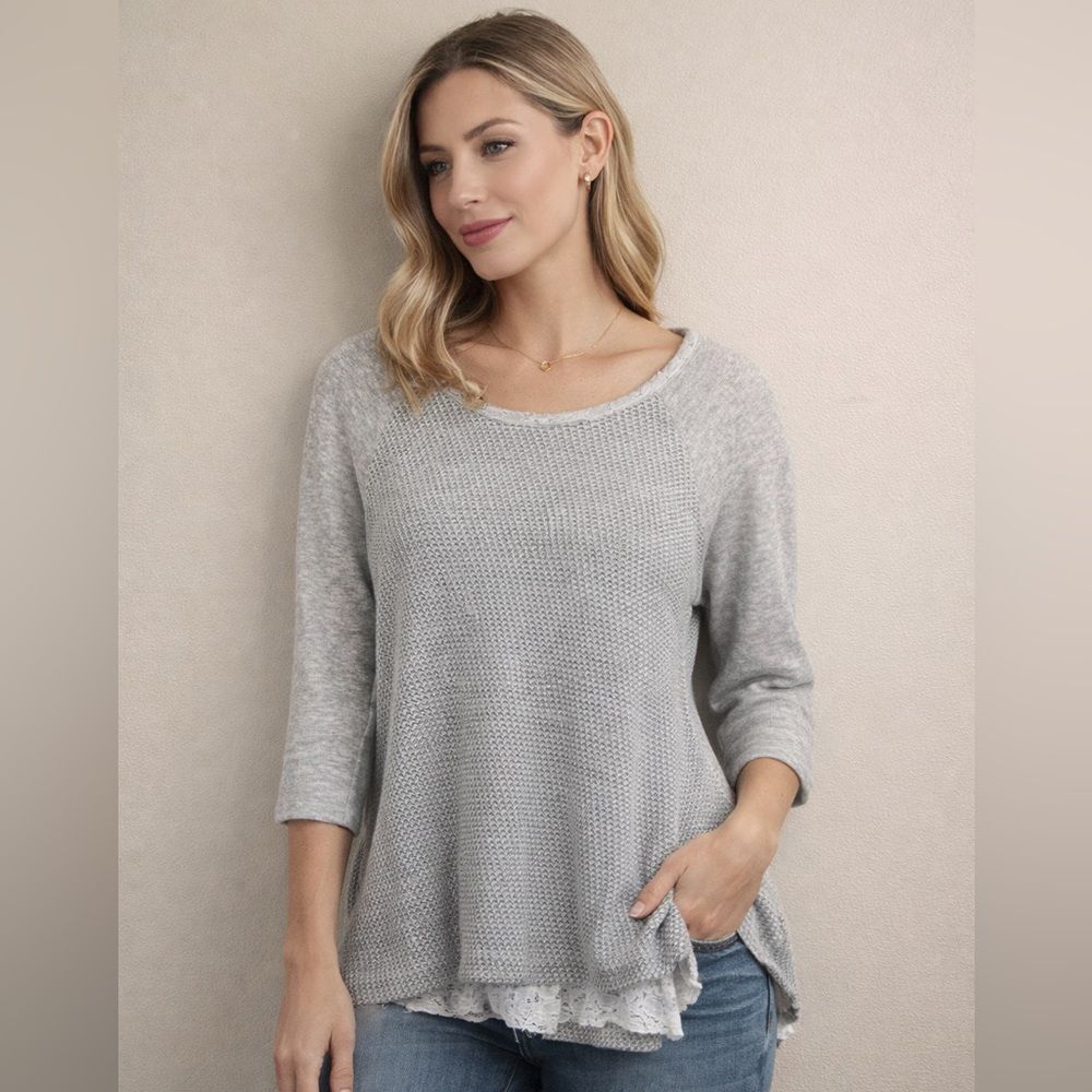 Anthropologie Postage Stamp Metallic Thread Lace Trim Sweater Size Medium - Picture 8 of 8